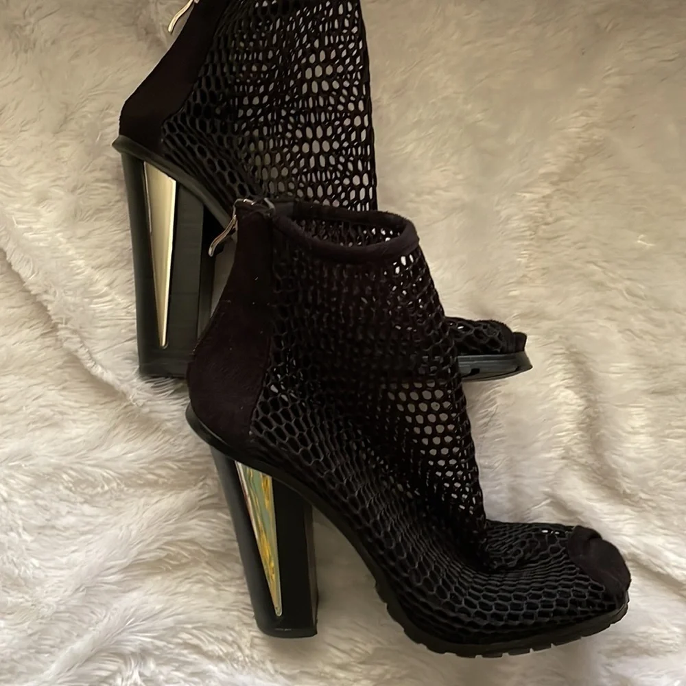 Bebe Black Mesh Peep Toe Bootie Size 6